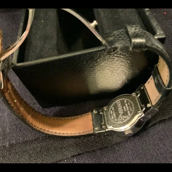 original VERSACE round silver face with black leather strap